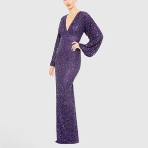 Mac Duggal Deep Purple Sequin V-Neck Gown Size 8 New